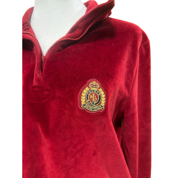 Lauren Ralph Lauren Woman Size Petite Small Velour 1/3 Zip Top Large Crest - Picture 5 of 5